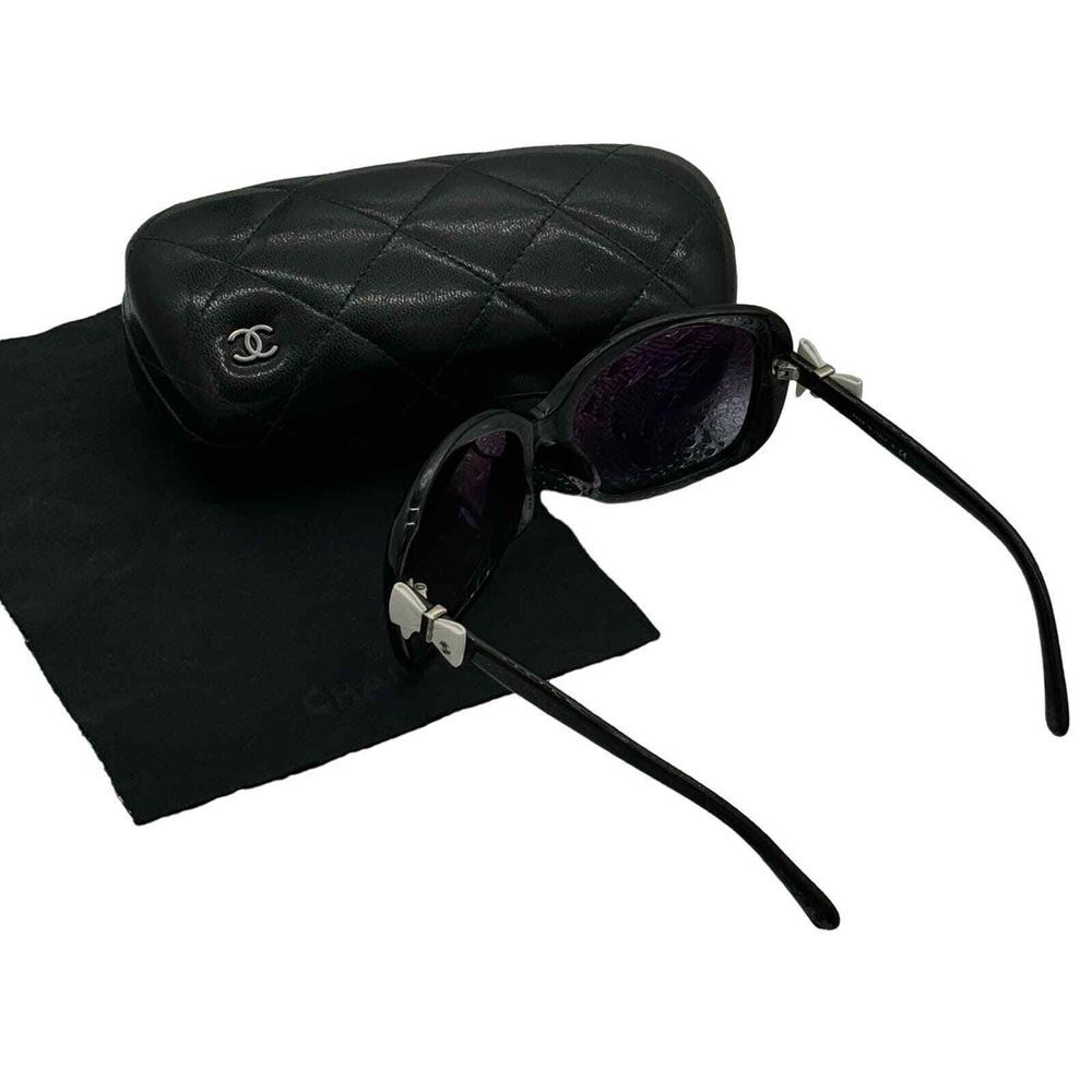 Chanel Sunglasses Womens Black White CC Bow Ribbon Silver Logo Oversized - Picture 7 of 7